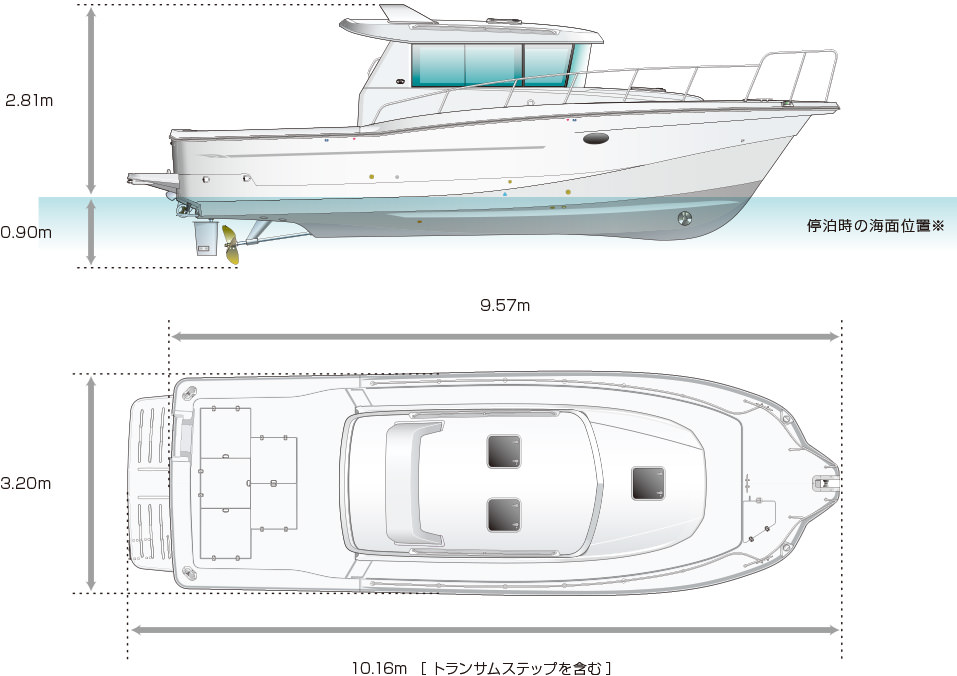 ヤンマー　プレジャーボート　EX30B 船体図